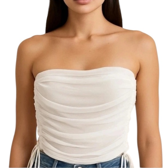 Wild Fable White Sheer Strapless Mesh Ruched Tube Top XS - Picture 1 of 4